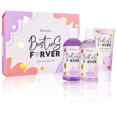 accentra Badeset BESTIES FOREVER in Geschenkbox, Wellness Geschenkset für Frauen mit 200 ml Duschgel, 230 g Badesalz und 75 ml Handcreme, Tea Rose und Velvet Duft, Pflegegeschenk für beste Freundin accentra Badeset BESTIES FOREVER in Geschenkbox, Wellness Geschenkset für Frauen mit 200 ml Duschgel, 230 g Badesalz und 75 ml Handcreme, Tea Rose und Velvet Duft, Pflegegeschenk für beste Freundin