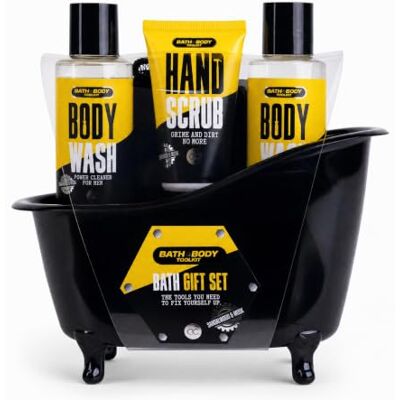 accentra BATH & BODY TOOLKIT Geschenkset Badeset für Männer gelb schwarz Duschgel Duo, Handpeeling sowie Netzschwamm ergänzen die Pflegeroutine, kompakt arrangiert als Präsent zum Verwöhnen accentra BATH & BODY TOOLKIT Geschenkset Badeset für Männer gelb schwarz Duschgel Duo, Handpeeling sowie Netzschwamm ergänzen die Pflegeroutine, kompakt arrangiert als Präsent zum Verwöhnen