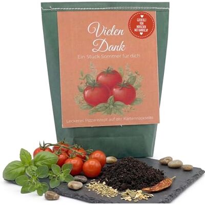 Alluvo Saatgut Geschenkset Pizza-Garten – Vielen Dank Geschenk mit Tomate, Basilikum & Oregano Samen, Pflanzerde, Pizza-Rezept & Geschenktüte, nachhaltiges Mitbringsel Alluvo Saatgut Geschenkset Pizza-Garten – Vielen Dank Geschenk mit Tomate, Basilikum & Oregano Samen, Pflanzerde, Pizza-Rezept & Geschenktüte, nachhaltiges Mitbringsel