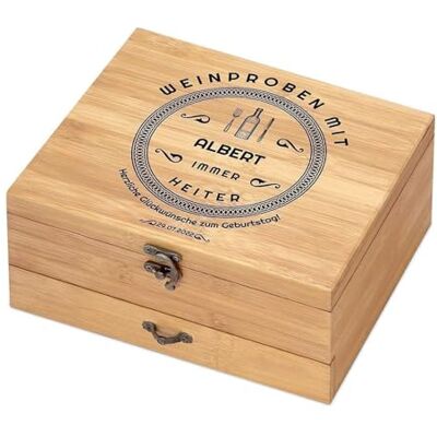 Maverton 8er Weinöffner-Set personalisiert, Bambus Weinset Sommelier Set Geschenkbox Holzbox + 8er Weinzubehörset, aus Bambus, Braun, Geschenk zum Geburtstag für Männer Maverton 8er Weinöffner-Set personalisiert, Bambus Weinset Sommelier Set Geschenkbox Holzbox + 8er Weinzubehörset, aus Bambus, Braun, Geschenk zum Geburtstag für Männer