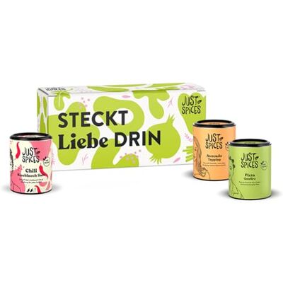Just Spices Von Herzen Geschenkbox I Geschenkset mit 3 Gewürzdosen I Für Hobbyköche, gemeinsame Kochabende, Valentinstag Just Spices Von Herzen Geschenkbox I Geschenkset mit 3 Gewürzdosen I Für Hobbyköche, gemeinsame Kochabende, Valentinstag