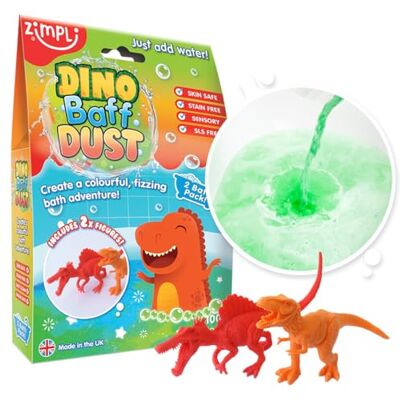 ZIMPLI Dino Baff Dust 2 Packungen zum Baden und 2 Dinosaurier-Figuren von Kids, magisches Badepulver mit Blasen für Kinder, Geschenk für Kinder, Dinosauriergeschenke für Jungen ZIMPLI Dino Baff Dust 2 Packungen zum Baden und 2 Dinosaurier-Figuren von Kids, magisches Badepulver mit Blasen für Kinder, Geschenk für Kinder, Dinosauriergeschenke für Jungen