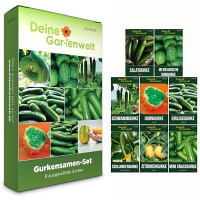 Deine Gartenwelt Gurken Samen Set – 8 Sorten Gurkensamen – Anzuchtset für Gurken – inkl. Salatgurken Samen, Snackgurken, Mexikanische Minigurke, Zitronengurke, Schlangengurke Saatgut Geschenkset – 3er Pack Deine Gartenwelt Gurken Samen Set – 8 Sorten Gurkensamen – Anzuchtset für Gurken – inkl. Salatgurken Samen, Snackgurken, Mexikanische Minigurke, Zitronengurke, Schlangengurke Saatgut Geschenkset – 3er Pack