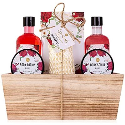 accentra – Duschset Frauen Geschenkset ROSE im Holzkorb – 6-teiliges Pflegeset mit Duschgel, Schaumbad, Badesalz, Bodylotion & mehr – Wellness Geschenk Set zum Geburtstag, Valentinstag & Weihnachten accentra – Duschset Frauen Geschenkset ROSE im Holzkorb – 6-teiliges Pflegeset mit Duschgel, Schaumbad, Badesalz, Bodylotion & mehr – Wellness Geschenk Set zum Geburtstag, Valentinstag & Weihnachten