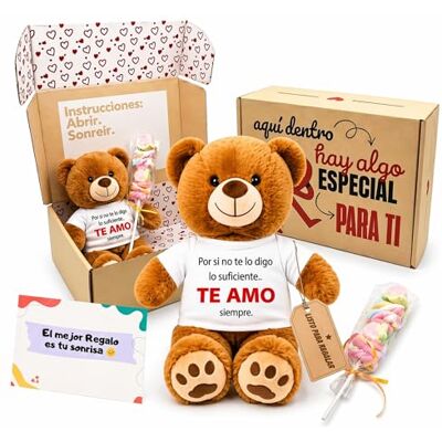 Peluchilandia Originelles Geschenk für Paare mit Botschaft in Geschenkbox Plüschtier mit T-Shirt Ich liebe dich, besonderes Detail, personalisierbar, Geschenk zum Jahrestag Peluchilandia Originelles Geschenk für Paare mit Botschaft in Geschenkbox Plüschtier mit T-Shirt Ich liebe dich, besonderes Detail, personalisierbar, Geschenk zum Jahrestag