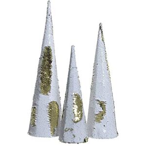 Kaemingk Set mit 3 Weihnachtskegeln, mit Pailletten, wendbar, Weiß/Gold, Weihnachten, Mehrfarbig, 8719152366637 Kaemingk Set mit 3 Weihnachtskegeln, mit Pailletten, wendbar, Weiß/Gold, Weihnachten, Mehrfarbig, 8719152366637