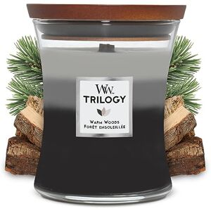 WoodWick Mittelgroße Trilogy-Duftkerze im Sanduhrglas mit knisterndem Docht Warm Woods Brenndauer bis zu 60 Stunden WoodWick Mittelgroße Trilogy-Duftkerze im Sanduhrglas mit knisterndem Docht Warm Woods Brenndauer bis zu 60 Stunden