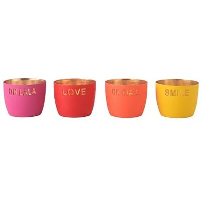 Gift Company Giftcompany Windlicht Madras 4er Set XS mit Motiv Oh Lala, Love, Ok Ciao, Smile, Eisen Höhe 4,5cm Gift Company Giftcompany Windlicht Madras 4er Set XS mit Motiv Oh Lala, Love, Ok Ciao, Smile, Eisen Höhe 4,5cm