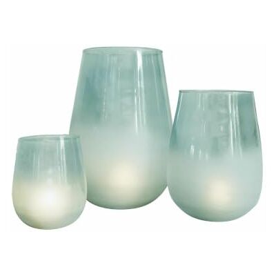 Loberon Windlicht 3er Set Miristelle, blau unterschiedliche Größen, mundgeblasene Qualität, dezentes Milchglas-Finish, Wohn-Accessoires, Glas Loberon Windlicht 3er Set Miristelle, blau unterschiedliche Größen, mundgeblasene Qualität, dezentes Milchglas-Finish, Wohn-Accessoires, Glas