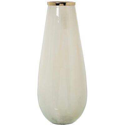 DRW Tischvase aus Glas mit Aluminiumkante, Beige und Gold, 16 x 16 x 43 cm DRW Tischvase aus Glas mit Aluminiumkante, Beige und Gold, 16 x 16 x 43 cm