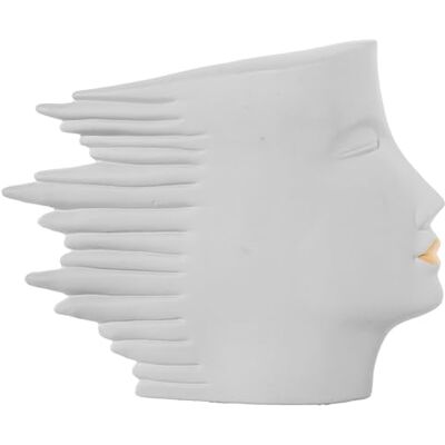 DRW Figur eines Gesichts aus Keramikprofil in Creme und Gold, 27 x 8 x 32 cm DRW Figur eines Gesichts aus Keramikprofil in Creme und Gold, 27 x 8 x 32 cm