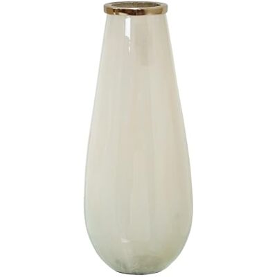 DRW Tischvase aus Glas mit Aluminiumkante, Beige und Gold, 15 x 15 x 38 cm DRW Tischvase aus Glas mit Aluminiumkante, Beige und Gold, 15 x 15 x 38 cm