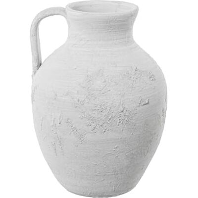 DRW Tischvase mit Keramikgriff, Weiß und Grau, rustikal, 22 x 22 x 33 cm DRW Tischvase mit Keramikgriff, Weiß und Grau, rustikal, 22 x 22 x 33 cm