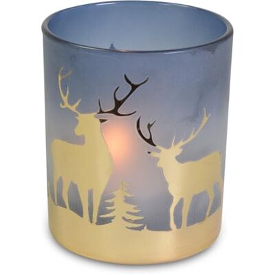 Riffelmacher & Weinberger Riffelmacher Kerzenglas mit goldenem Hirsch Blau Gold Glas Windlicht 7×8 cm Weihnachtsdeko 19900 Riffelmacher & Weinberger Riffelmacher Kerzenglas mit goldenem Hirsch Blau Gold Glas Windlicht 7×8 cm Weihnachtsdeko 19900