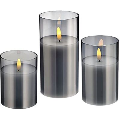 Spetebo LED Echtwachs Kerzen mit Timer im satinierten Glas 3er Set Leuchtfarbe: warmweiß flackernde Kerze Deko Glas Windlicht flammenlos Spetebo LED Echtwachs Kerzen mit Timer im satinierten Glas 3er Set Leuchtfarbe: warmweiß flackernde Kerze Deko Glas Windlicht flammenlos