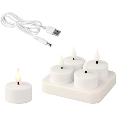 Lumineo LED Teelichter 4cm Kunststoff 4er Set Elektrische Teelicht Kerzen mit Ladestation batteriebetrieben & über USB aufladbar Teelichtkerzen flackernde Flamme Effekt Dekokerzen Weiß Warmweiß Lumineo LED Teelichter 4cm Kunststoff 4er Set Elektrische Teelicht Kerzen mit Ladestation batteriebetrieben & über USB aufladbar Teelichtkerzen flackernde Flamme Effekt Dekokerzen Weiß Warmweiß