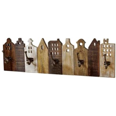 Loberon Hakenboard Pettis, braun Haus, Massives Mangoholz, Antik veredelt, Formschöne Haken aus Eisen Loberon Hakenboard Pettis, braun Haus, Massives Mangoholz, Antik veredelt, Formschöne Haken aus Eisen