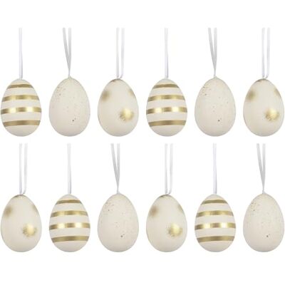 Decoris Ostereier zum Aufhängen 4x6cm bruchfest 12er Set Plastikeier mit Aufhänger Kunststoff Deko Eier für Ostern Frühling Kunststoffeier Osterdeko Hängedeko Frühlingsdeko bruchfest Weiß Gold Decoris Ostereier zum Aufhängen 4x6cm bruchfest 12er Set Plastikeier mit Aufhänger Kunststoff Deko Eier für Ostern Frühling Kunststoffeier Osterdeko Hängedeko Frühlingsdeko bruchfest Weiß Gold