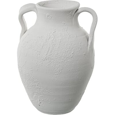 DRW Tischvase mit Keramikgriffen, Weiß und Grau, rustikal, 22 x 23 x 30 cm DRW Tischvase mit Keramikgriffen, Weiß und Grau, rustikal, 22 x 23 x 30 cm