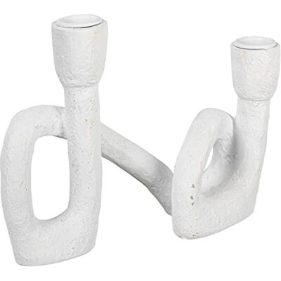Bloomingville Moderner skulpturaler Doppelkerzenhalter, Weiß Bloomingville Moderner skulpturaler Doppelkerzenhalter, Weiß
