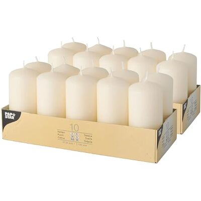 PAPSTAR 10 Stumpenkerzen Ø 40 mm 90 mm creme Blockkerzen Kerzen (2 Packungen Elfenbein) PAPSTAR 10 Stumpenkerzen Ø 40 mm 90 mm creme Blockkerzen Kerzen (2 Packungen Elfenbein)