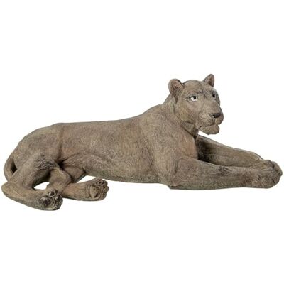 DRW Figur Einer Löwin liegend aus Harz in graubeige 81 x 38 x 29 cm DRW Figur Einer Löwin liegend aus Harz in graubeige 81 x 38 x 29 cm
