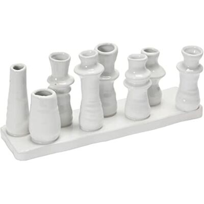 Bloomingville Steingut, mit 8 Fächern Vase, Weiß, 11" L x 3" W x 5" H Bloomingville Steingut, mit 8 Fächern Vase, Weiß, 11" L x 3" W x 5" H