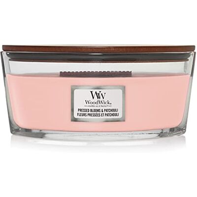 WoodWick ellipsenförmige Duftkerze mit knisterndem Docht Pressed Blooms & Patchouli Brenndauer bis zu 50 Stunden WoodWick ellipsenförmige Duftkerze mit knisterndem Docht Pressed Blooms & Patchouli Brenndauer bis zu 50 Stunden