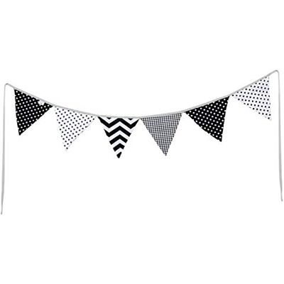 PREMYO Wimpelkette Kinderzimmer Unisex Stoff 6 Wimpel Girlande Beidseitig Babyzimmer Deko Schwarz Weiß PREMYO Wimpelkette Kinderzimmer Unisex Stoff 6 Wimpel Girlande Beidseitig Babyzimmer Deko Schwarz Weiß
