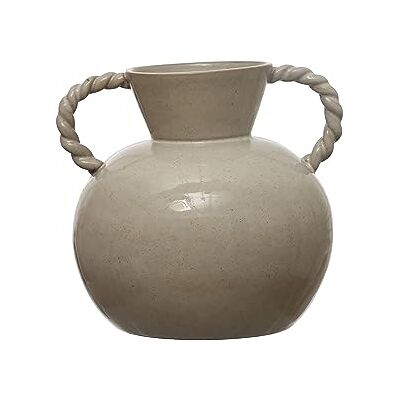 Bloomingville 23,5 cm große Steingut-gedrehte Griffe und reaktive Glasur, cremefarbene Vase Bloomingville 23,5 cm große Steingut-gedrehte Griffe und reaktive Glasur, cremefarbene Vase