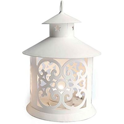 EXCELSA: Pagoda Laterne - Handgefertigt Metall Creme 12x19cm EXCELSA: Pagoda Laterne - Handgefertigt Metall Creme 12x19cm