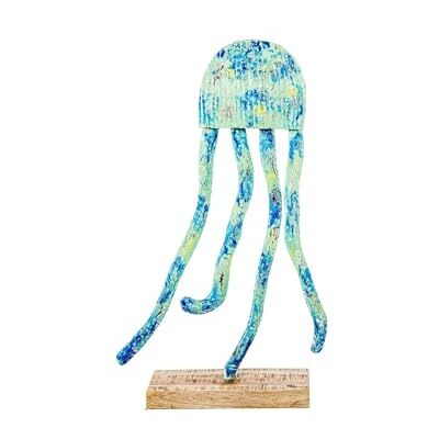 DRW Figur Einer Medusa aus Metall mit Holzsockel in Blau und Grün, 51 x 51 x 184 cm DRW Figur Einer Medusa aus Metall mit Holzsockel in Blau und Grün, 51 x 51 x 184 cm