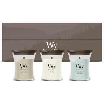 WoodWick Duftkerzen Geschenkset Woody Hourglass Duftkerzen mit knisternden Dochten Geschenkbox 3 Stück WoodWick Duftkerzen Geschenkset Woody Hourglass Duftkerzen mit knisternden Dochten Geschenkbox 3 Stück