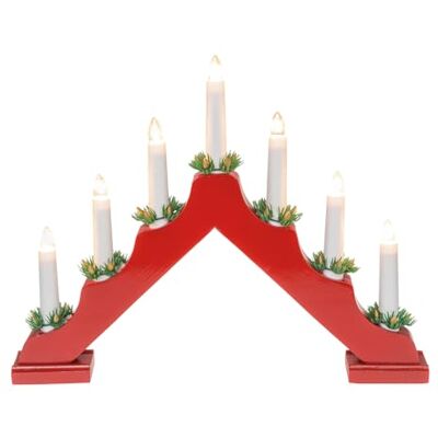 Idena 31604 LED Adventsleuchter mit 7 LED Kerzenlichtern in Warmweiß, Schwibbogen aus rot lackiertem Holz, mit Ersatzlampe und Schalter, Deko für Innen, als Winter-, Advents- und Weihnachtsdeko Idena 31604 LED Adventsleuchter mit 7 LED Kerzenlichtern in Warmweiß, Schwibbogen aus rot lackiertem Holz, mit Ersatzlampe und Schalter, Deko für Innen, als Winter-, Advents- und Weihnachtsdeko