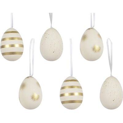 Decoris Ostereier zum Aufhängen 6x9cm bruchfest 6er Set Plastikeier mit Aufhänger Kunststoff Deko Eier für Ostern Frühling Kunststoffeier Osterdeko Hängedeko Frühlingsdeko bruchfest Weiß Gold Decoris Ostereier zum Aufhängen 6x9cm bruchfest 6er Set Plastikeier mit Aufhänger Kunststoff Deko Eier für Ostern Frühling Kunststoffeier Osterdeko Hängedeko Frühlingsdeko bruchfest Weiß Gold