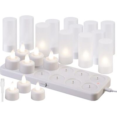 Lunartec LED Teelichter aufladbar: 12er-Set Akku-LED-Teelichter mit Kunststoff-Dekogläsern & Ladestation (wiederaufladbar, wiederaufladbar, Akkus) Lunartec LED Teelichter aufladbar: 12er-Set Akku-LED-Teelichter mit Kunststoff-Dekogläsern & Ladestation (wiederaufladbar, wiederaufladbar, Akkus)