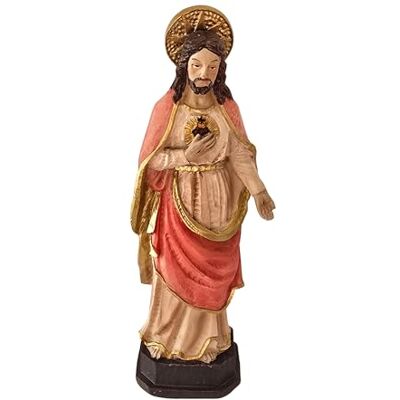 DRW Heilige Figur Herz Jesu Holz Stil Handbemalte Harz 20 cm DRW Heilige Figur Herz Jesu Holz Stil Handbemalte Harz 20 cm