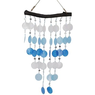GURU SHOP Muschel Mobile, Ethno Windspiel, maritimes Traumfänger, blau/weiß Dekoratives Windspiel aus Bambus, Muschelplättchen, kleine Spiegelchen, handgefertigt, einzigartiges Design GURU SHOP Muschel Mobile, Ethno Windspiel, maritimes Traumfänger, blau/weiß Dekoratives Windspiel aus Bambus, Muschelplättchen, kleine Spiegelchen, handgefertigt, einzigartiges Design