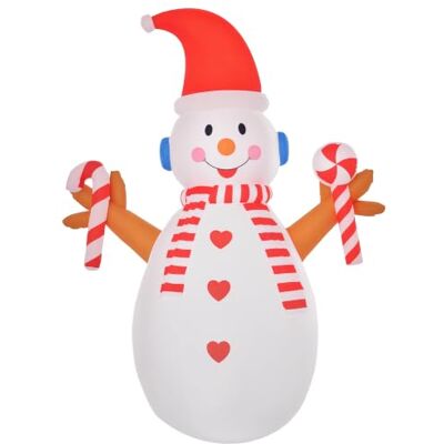 HOMCOM 2,4 m aufblasbarer Schneemann Garten Weiß+Rot 180 x 100 x 240 cm mit Rotierender Beleuchtung, Weihnachtsdeko, für den Innen- und Außenbereich, Rasendekoration, Party HOMCOM 2,4 m aufblasbarer Schneemann Garten Weiß+Rot 180 x 100 x 240 cm mit Rotierender Beleuchtung, Weihnachtsdeko, für den Innen- und Außenbereich, Rasendekoration, Party