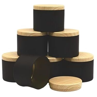 GETSTREE Kerzendosen mit Deckel, 12 Stück, 113 ml, rundes Kerzenglas, DIY-Aromatherapie-Kerzengläser, Lron-Teedosen, Reise-Aufbewahrungsbehälter Black-with-wood GETSTREE Kerzendosen mit Deckel, 12 Stück, 113 ml, rundes Kerzenglas, DIY-Aromatherapie-Kerzengläser, Lron-Teedosen, Reise-Aufbewahrungsbehälter Black-with-wood