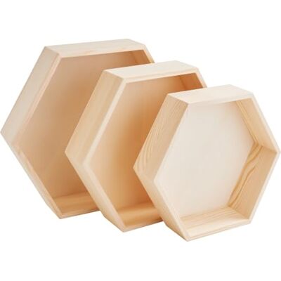 VBS Tablett Sechseck 3er Set 22-27.5 cm Kiefernholz Unbemalt VBS Tablett Sechseck 3er Set 22-27.5 cm Kiefernholz Unbemalt