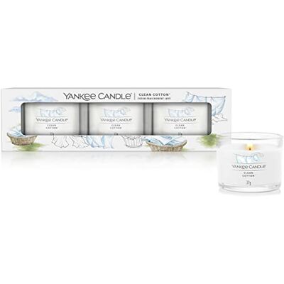 Yankee Candle Duftkerzen Geschenkset Clean Cotton Gefüllte Votivkerze Sojamischung Wachsmischung 3 Stück Yankee Candle Duftkerzen Geschenkset Clean Cotton Gefüllte Votivkerze Sojamischung Wachsmischung 3 Stück