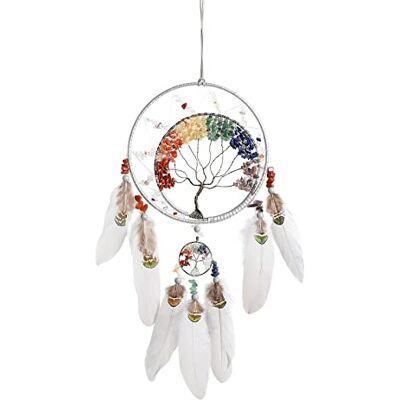 Pretty Jolly 7 Chakren Baum des Lebens Traumfänger Wanddekoration mit Regenbogen Heilung Kristall Stein Handmade Grey Feather DreamCatchers Wand hängende Ornamente für Schlafzimmer Home Decor Segen Geschenk Party Pretty Jolly 7 Chakren Baum des Lebens Traumfänger Wanddekoration mit Regenbogen Heilung Kristall Stein Handmade Grey Feather DreamCatchers Wand hängende Ornamente für Schlafzimmer Home Decor Segen Geschenk Party