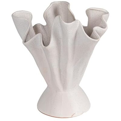 Bloomingville Steingut gerüschte Vase mit reaktiver Glasur, matt-Creme Bloomingville Steingut gerüschte Vase mit reaktiver Glasur, matt-Creme