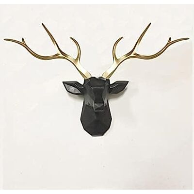 HUSANDEG Hirschkopf-Wanddekoration Für Zuhause, Wandmontierte Kunstgeweih-Wandskulptur Aus Kunstharz, Künstlicher Präparierter Tierkopf Mit Geometrischem Hirschgeweih, 78 X 52 X 26 cm, Schwarz, Weiß, Gold, HUSANDEG Hirschkopf-Wanddekoration Für Zuhause, Wandmontierte Kunstgeweih-Wandskulptur Aus Kunstharz, Künstlicher Präparierter Tierkopf Mit Geometrischem Hirschgeweih, 78 X 52 X 26 cm, Schwarz, Weiß, Gold,