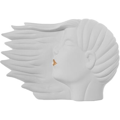 DRW Figur eines Gesichts aus Keramikhaar in Creme und Gold, 26 x 11 x 38 cm DRW Figur eines Gesichts aus Keramikhaar in Creme und Gold, 26 x 11 x 38 cm