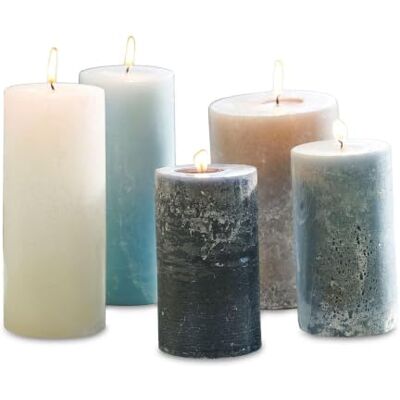 Loberon Kerze 5er Set Panagra, blau/grau Hochzeitsdeko, Durchgefärbtes Wachs, Geruchslos, Lange Brenndauer Loberon Kerze 5er Set Panagra, blau/grau Hochzeitsdeko, Durchgefärbtes Wachs, Geruchslos, Lange Brenndauer