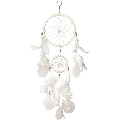 Saraswati Handgefertigt Traumfänger Mobile 40cm mit 2TF und 5 Capiz Muschel Dreamcatcher aus Leder Saraswati Handgefertigt Traumfänger Mobile 40cm mit 2TF und 5 Capiz Muschel Dreamcatcher aus Leder