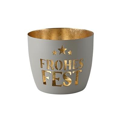 Gift Company Madras, Windlicht, M, Motiv: Frohes Fest, flannel/gold H8,5, D10cm Gift Company Madras, Windlicht, M, Motiv: Frohes Fest, flannel/gold H8,5, D10cm