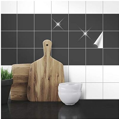 WANDKINGS Fliesenaufkleber 9,5 x 9,5 cm, 50 Stück ANTHRAZIT GLÄNZEND WANDKINGS Fliesenaufkleber 9,5 x 9,5 cm, 50 Stück ANTHRAZIT GLÄNZEND